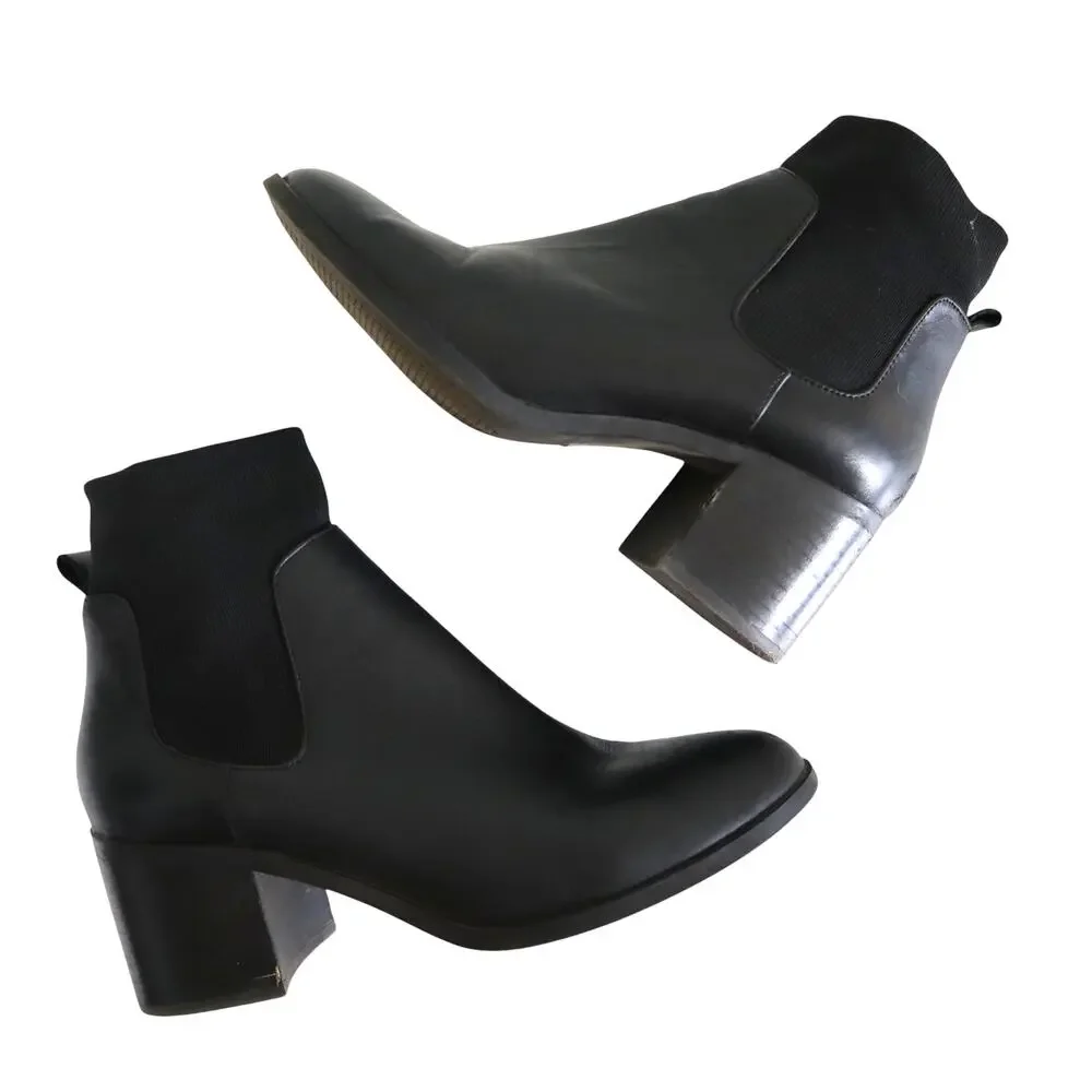Steve Madden Womens Erika Bootie Size 8 Black Leather Stretchy Sock Stacked Heel